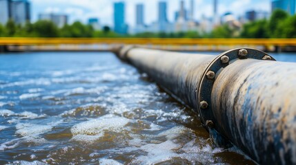 Industrial Water Pipeline System in Urban Environment Close up View