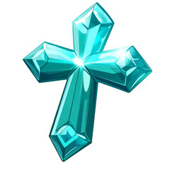 Sparkling teal gem cross divine light shines bright