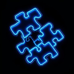 Obraz premium Neon Puzzle Pieces in Dark Space Neon puzzle pieces floating in dark space Autism Awareness square glowing blue contrast symbolic unity Image
