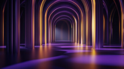Obraz premium Mysterious Purple and Gold Archway Corridor: A Digital Masterpiece
