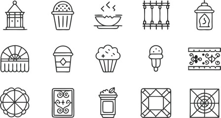 Cultural Decorations Pavilion, Lantern, Muffins, Drinks, and Patterns