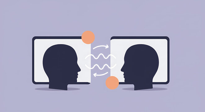 Abstract Minimalist Illustration Symbolizing Online Therapy Communication Flow