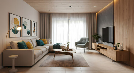 modern living room with fireplace