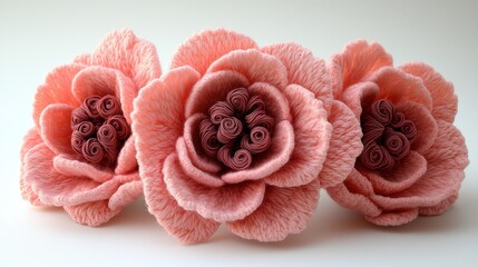 Soft chunky wool pink peonies arranged in an elegant bouquet on a clean background