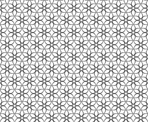 Black seamless floral pattern with lattice of flowers on white background