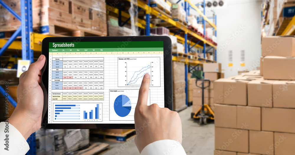 Poster spreadsheet document information financial startup concept. data and graphs in spreadsheet documents