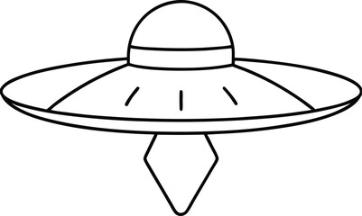 Flying Saucer Outline Icon Line Art Drawing Vector | UFO, Space & Alien Sci-Fi Design