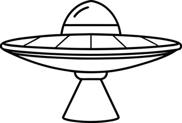 Flying Saucer Outline Icon Line Art Drawing Vector | UFO, Space & Alien Sci-Fi Design