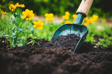 Close-Up of Rich Dark Soil Mixed with Compost – Organic Gardening and Soil Enrichment Concept