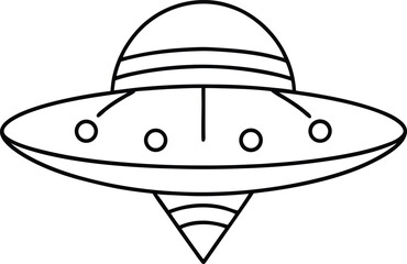 Flying Saucer Outline Icon Line Art Drawing Vector | UFO, Space & Alien Sci-Fi Design