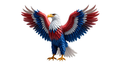 Fototapeta premium Patriotic 3D Eagle Icon with Animated Wings A charming animated eagle icon symbolizing freedom, ideal for Fourth of July projects. Clean white background