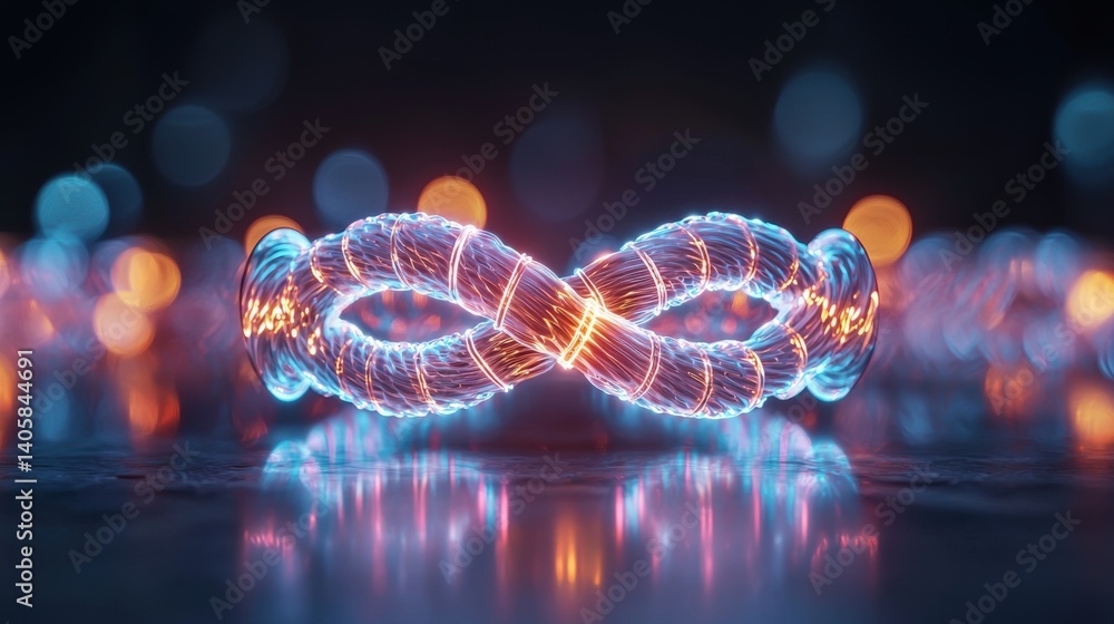 Poster dynamic infinity loop visuals digital realm abstract art neon glow close-up perspective creative con