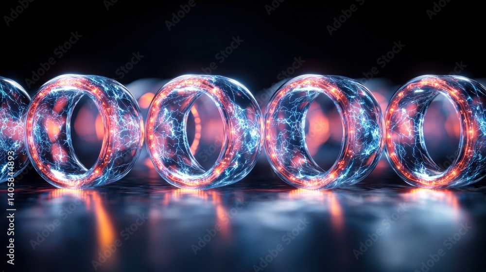 Poster futuristic digital rings high-tech studio 3d rendering sci-fi environment close-up viewpoint innovat