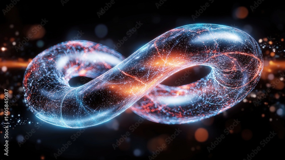 Poster dynamic infinity loop visualization abstract digital art studio setting high-contrast colors futuris