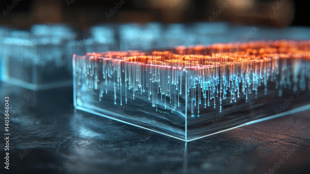 Poster digital data visualization showcasing 3d technology innovation in abstract design studio environment
