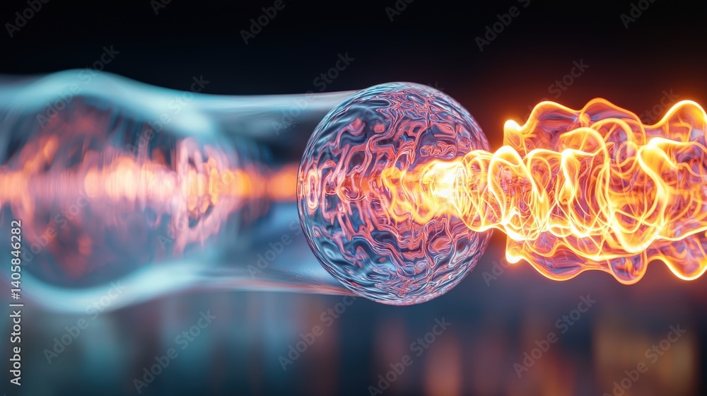 Poster dynamic energy wave interaction virtual environment 3d visualization high-tech setting close-up pers