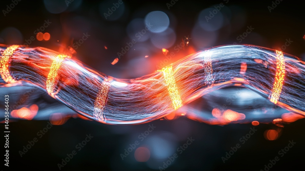Poster dynamic electrical wire flowing with energy abstract concept digital art dark environment close-up v