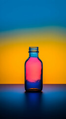 Colorful glass bottle showcasing vibrant hues of green, yellow, and purple against a simple background, symbolizing creativity and artistic expression in decor