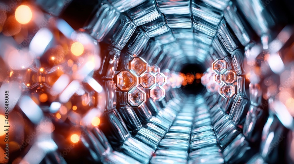 Poster intriguing light patterns futuristic tunnel abstract art digital environment close-up viewpoint inno