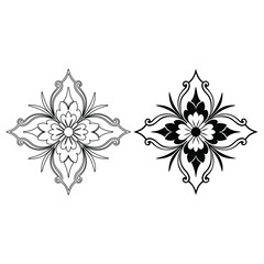 Black and White Ornamental Floral Design in Vector Style