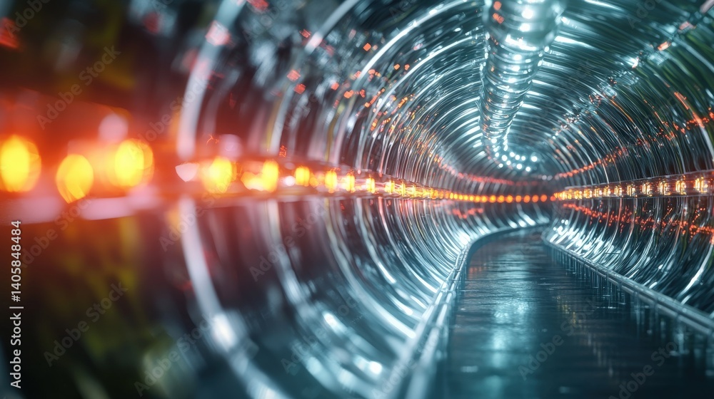 Poster dynamic lighted tunnel urban infrastructure digital art futuristic setting close-up view conceptual 