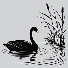 A  goose floating in a pond image silhouette vector art and illustration