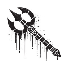 Abstract black weapon on white, dripping paint effect vector illustration
