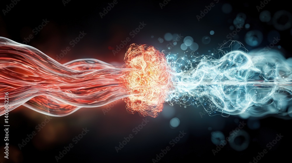Poster dynamic clash of elements fire and ice fusion abstract visualization digital art dark background con