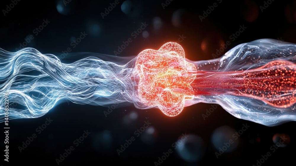 Poster dynamic energy burst visualization scientific research lab digital art abstract environment high-tec