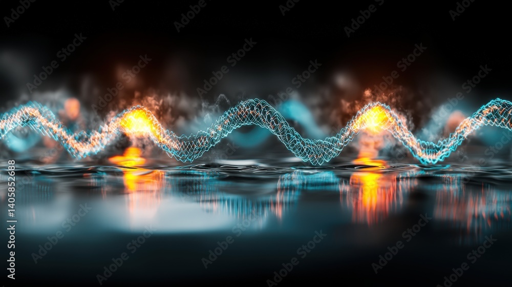 Poster dynamic sound waves visualized digital art abstract studio environment close-up conceptual explorati