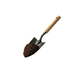 A garden spade with soil clumps