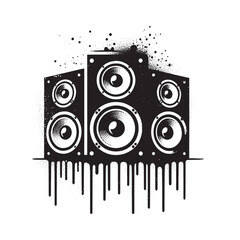 Bold black and white audio speakers illustration with spray paint effect