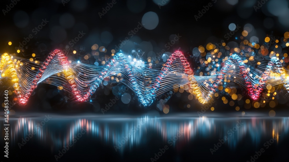 Poster dynamic sound waves visualization studio digital art abstract environment close-up view energy conce