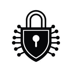 Digital Security Icon Shield With Lock For Data Protection And Cybersecurity.Cybersecurity Lock Icon - Network Security, Encryption, and Data Protection for Online Safety