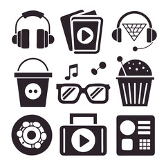 Modern Black and White Retro Media Icon Set