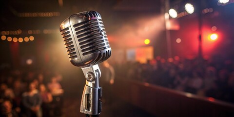 Vintage Microphone on Stage Spotlight on Live Performance