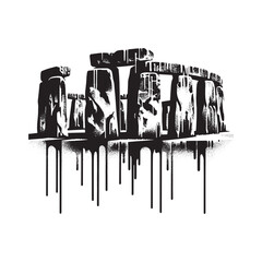 Stonehenge silhouette in grunge style with dripping spray effect and flat design