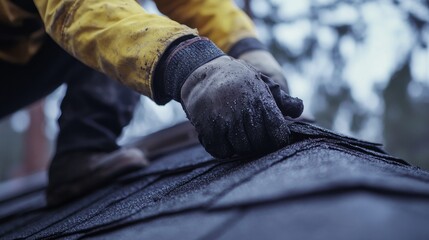 Roofing worker installing flashing around a chimney. Featuring attention to detail and protection