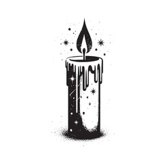 Stylized graphic of a candle with dripping wax in minimalist black and white
