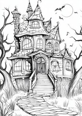 Naklejka premium Haunted House Coloring Pages
