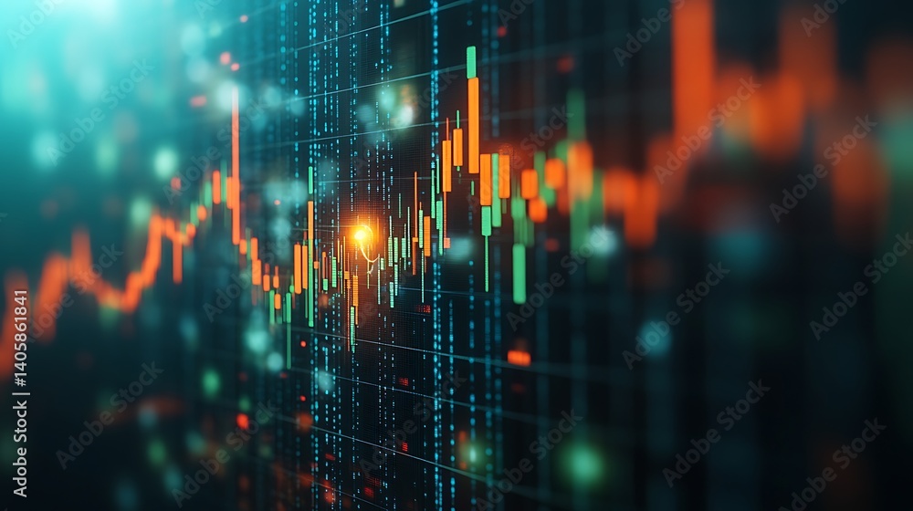 Poster futuristic financial chart with glowing lines, abstract financial chart with glowing lines and numbe