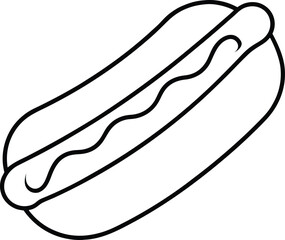 Hot Dog Outline Icon Line Art Drawing Vector | Fast Food, Snack & Street Eat Design
