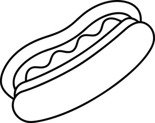 Hot Dog Outline Icon Line Art Drawing Vector | Fast Food, Snack & Street Eat Design