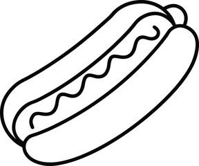 Hot Dog Outline Icon Line Art Drawing Vector | Fast Food, Snack & Street Eat Design