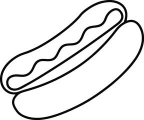 Hot Dog Outline Icon Line Art Drawing Vector | Fast Food, Snack & Street Eat Design