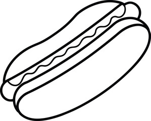 Hot Dog Outline Icon Line Art Drawing Vector | Fast Food, Snack & Street Eat Design