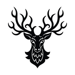 Elegant Deer Logo With Ornamental Antlers White Background