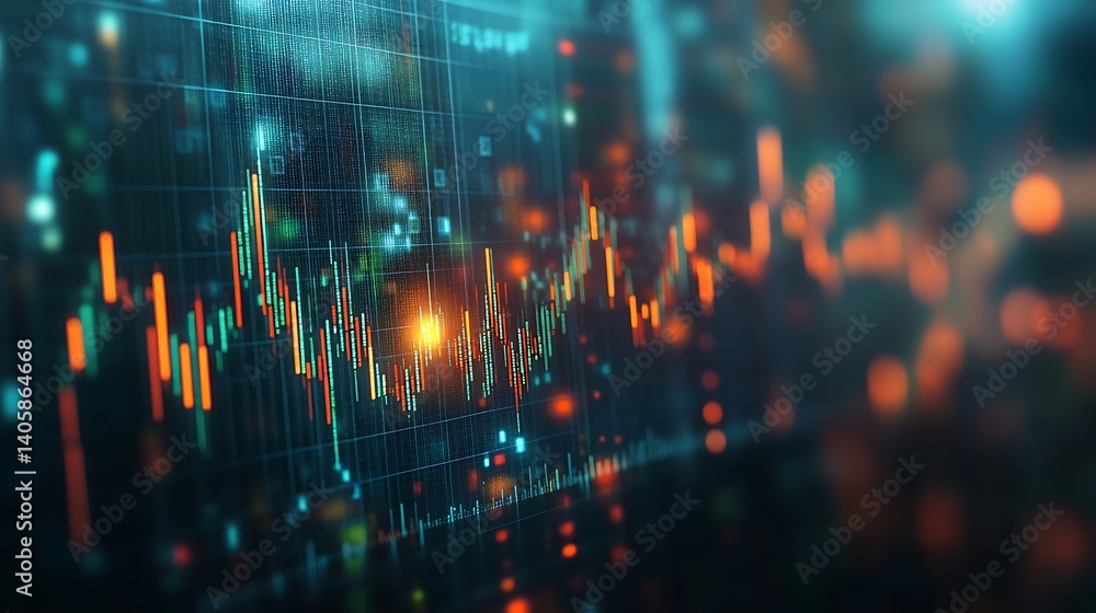 Poster futuristic financial chart with glowing lines, abstract financial chart with glowing lines and numbe