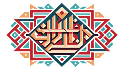 Colorful geometric Arabic calligraphy illustration featuring a vibrant design with intricate shapes and patterns, capturing cultural essence