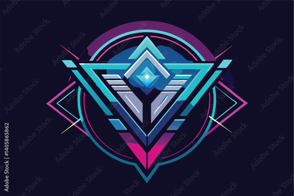 Aufkleber Modern vector illustration featuring abstract geometric shapes in vibrant colors with dynamic lines and a circular background